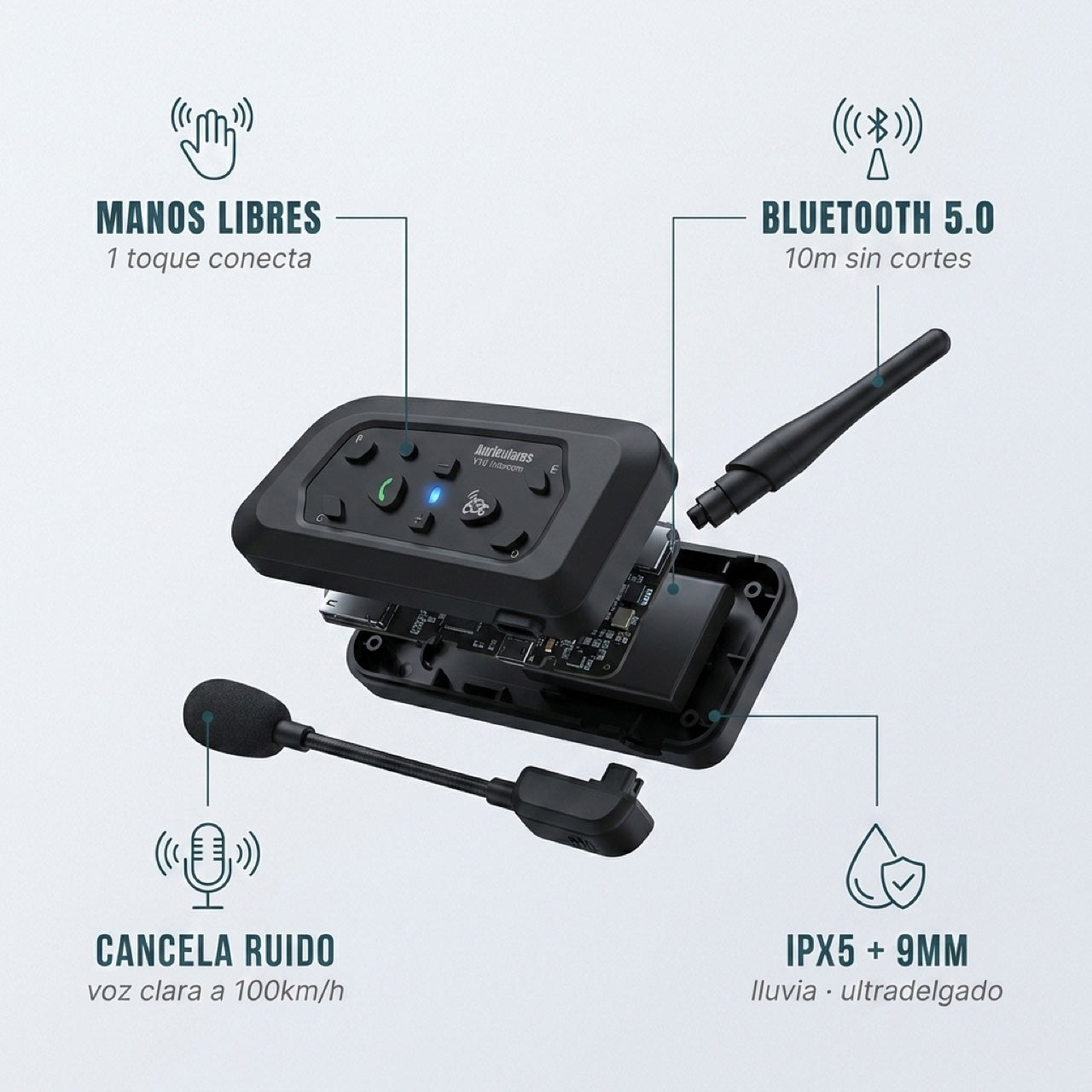 Auriculares Y10 — Intercom Bluetooth para casco moto – App prueba